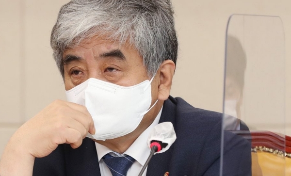 한상혁 방송통신위원장이 지난달 29일 오전 국회에서 열린 과학기술정보방송통신위원회 전체회의에 출석해 있다.(사진=연합뉴스)