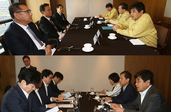 한상혁 방통위원장이 2020년 2월 종편 4사 대표와의 간담회,  2019년 9월 지상파 3사 대표와의 간담회를 진행한 모습 (사진=방송통신위원회 홈페이지) 