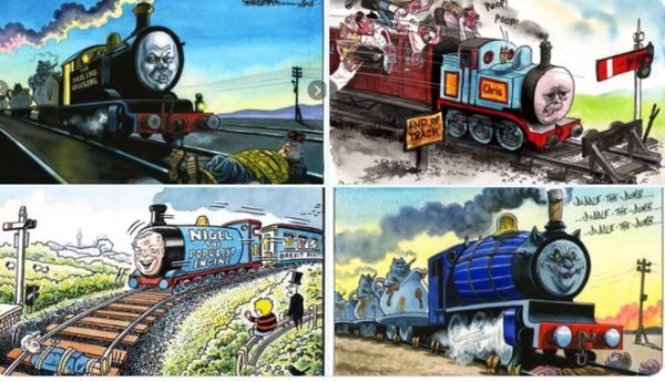 '기차 캐릭터'를 사용한 외신 만평 모음 (사진=트위터 갈무리)