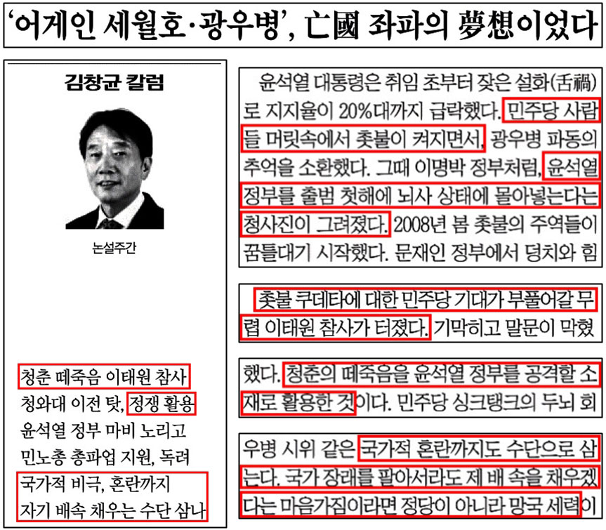 10‧29 이태원 참사 관련 부적절한 칼럼 낸 조선일보(12/15)