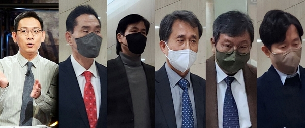 TBS 사장 후보자 6인.(왼쪽부터) 강양구 TBS 기자, 배재성 KBS 해설위원, 오수학 전 YTN DMB 상무, 오필훈 TBS 대표이사 직무대행, 이재춘 전 SBS PD, 정태익 전 SBS 라디오센터장 (사진=미디어스)