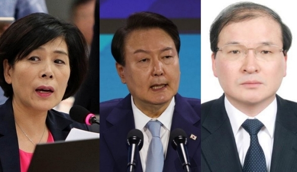 (왼쪽부터) 최민희 전 민주당 의원, 윤석열 대통령, 이상인 변호사 (사진=연합뉴스)