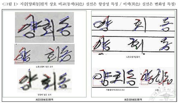 고 양회동 지대장 유서 감정 결과 '동일 필적'