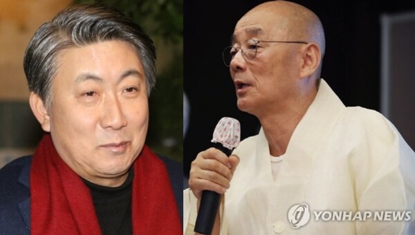 이동관 특보(좌)와 명진 스님(우) (사진=연합뉴스)