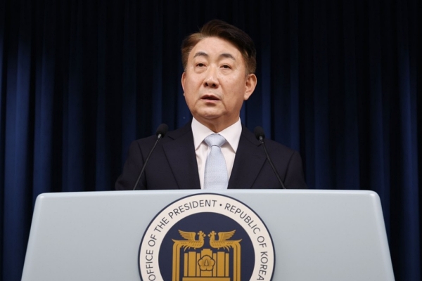 방송통신위원장 후보로 지명된 이동관 대통령 대외협력특보가 28일 서울 용산 대통령실 청사에서 인사말을 하고 있다 (사진=연합뉴스)