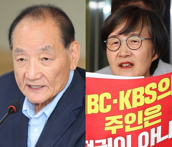 김효재 방송통신위원장 직무대행(왼쪽), 권태선 방송문화진흥회 이사장 (사진=연합뉴스)