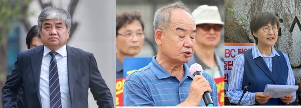 왼쪽부터 한상혁 전 방통위원장, 남영진 전 KBS 이사장, 권태선 전 방문진 이사장(사진=연합뉴스)