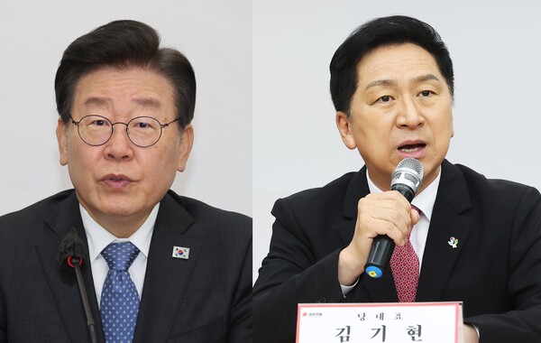 이재명 더불어민주당 당대표(왼쪽)와 김기현 국민의힘 당대표(오른쪽) 사진=연합뉴스
