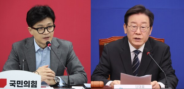 한동훈 국민의힘 비상대책위원장(왼쪽)과 이재명 더불어민주당 대표(오른쪽) 사진=연합뉴스