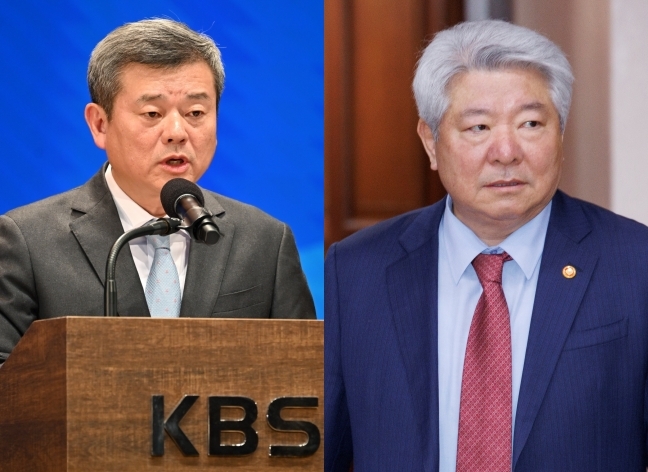 박민 KBS 사장(왼쪽)과 김홍일 방송통신위원장 (사진=연합뉴스)
