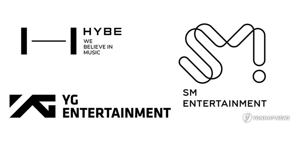 하이브, YG엔터테인먼트, SM엔터테인먼트 로고 이미지 (연합뉴스)