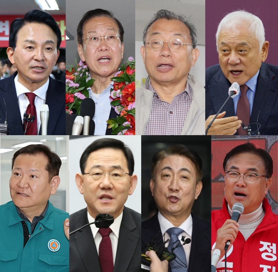 국무총리와 대통령 비서실장에 거론되는 여권 인사들. (왼쪽 상단부터 시계방향) 원희룡 전 국토부 장관, 권영세 전 통일부 장관, 이정현 전 새누리당 대표, 김한길 국민통합위원장, 정진석 전 국민의힘 비대위원장, 이동관 전 방통위원장, 주호영 전 국민의힘 원내대표, 이상민 행안부 장관 (사진=연합뉴스)