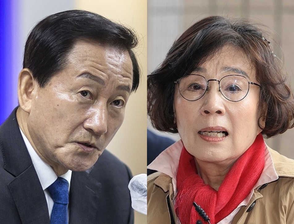 류희림 방송통신심의위원장(왼쪽), 유시춘 EBS 이사장 (사진=연합뉴스)