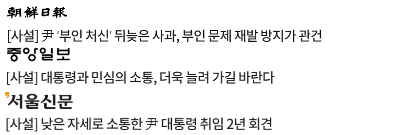5월 10일 조선일보, 중앙일보, 서울신문 사설 갈무리 (빅카인즈)