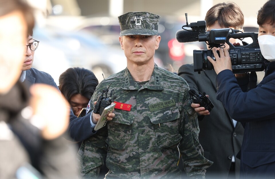 임성근 전 해병대 1사단장이 지난 14일  경북경찰청 형사기동대에서 '해병대 채상병 순직 사건' 관련해 22시간이 넘는 조사를 받고 청사를 나서는 모습 (사진=연합뉴스)