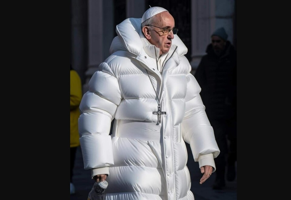 흰색 롱패딩을 입은 교황? 