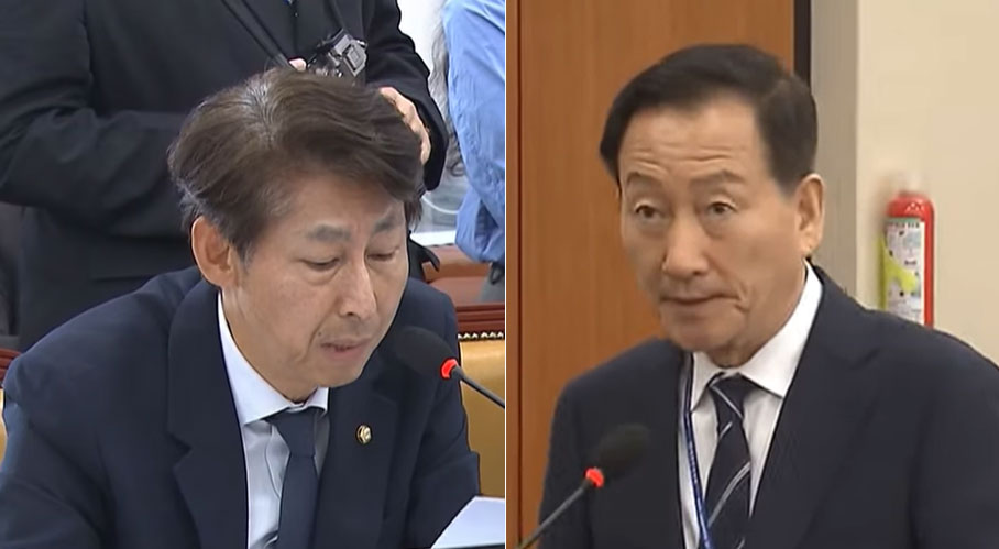 국회 과방위 전체회의 참석한 이훈기 민주당 의원(왼쪽), 류희림 방심위원장