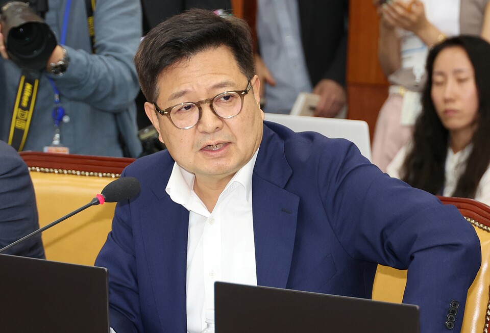 국민의힘 김장겸 의원이 지난달 25일 국회 과학기술정보방송통신위원회 전체회의에서 발언하는 모습 (사진=연합뉴스)