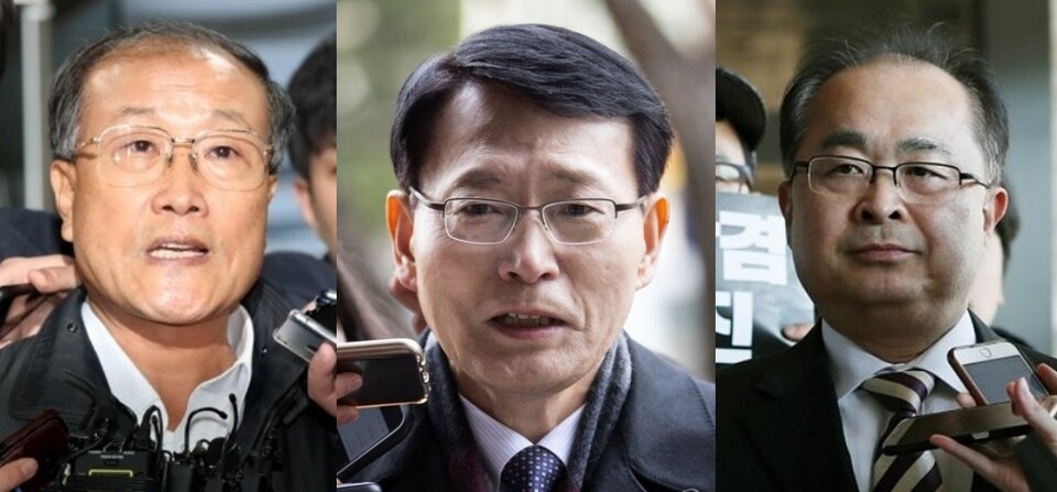 (왼쪽부터)김재철 전 MBC 사장, 안광한 전 MBC 사장, 백종문 전 MBC 부사장 (사진=연합뉴스)