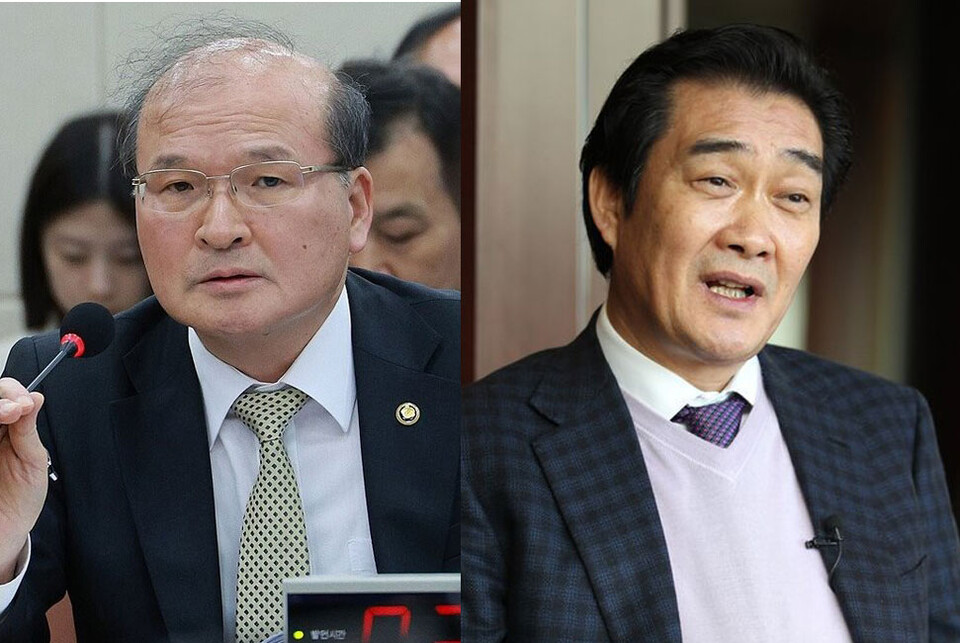 이상인 방통위원장 직무대행(왼쪽)과 유경선 유진그룹 회장 (사진=연합뉴스 자료사진)
