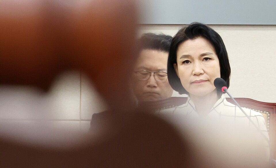 이진숙 방송통신위원장 후보자가 지난 26일 오전 열린 국회 과학기술정보방송통신위원회에서 열린 인사청문회에서 의원 질의를 듣는 모습 (사진=연합뉴스)