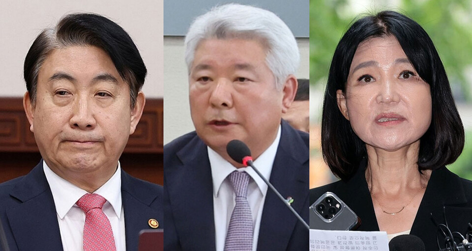 왼쪽부터 이동관, 김홍일 전 방통위원장, 이진숙 방통위원장 후보자 (사진=연합뉴스)
