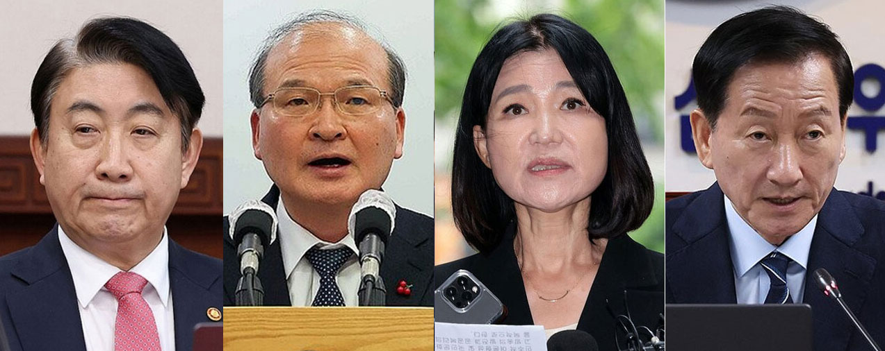 왼쪽부터 이동관 전 방통위원장, 이상인 전 방통위 부위원장, 이진숙 방통위원장, 류희림 방통심의위원장(사진=연합뉴스)