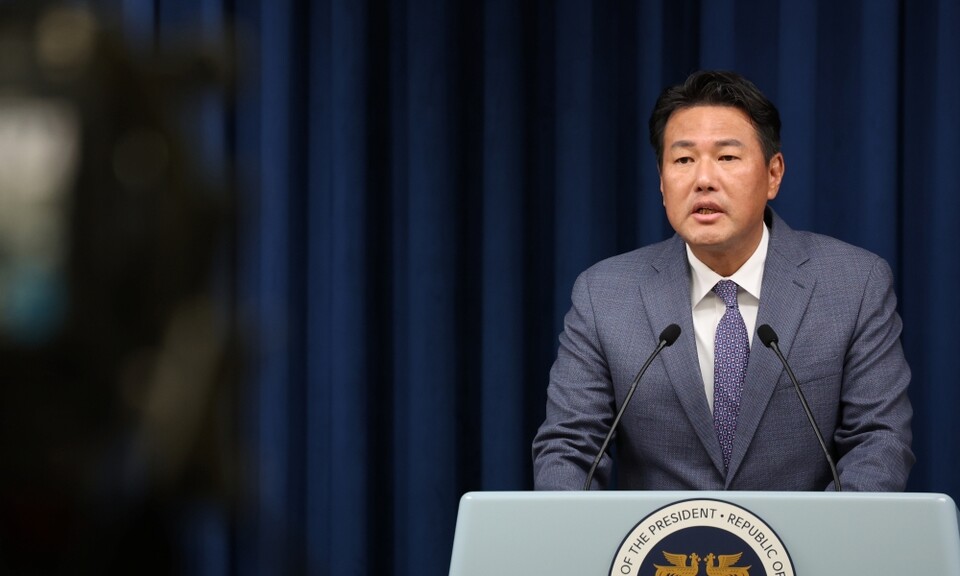 김태효 국가안보실 제1차장이 지난 18일 서울 용산 대통령실 청사에서 '캠프데이비드 정상회의' 1주년 한미일 협력 성과 등 현안에 대해 브리핑하고 있다 (사진=연합뉴스)