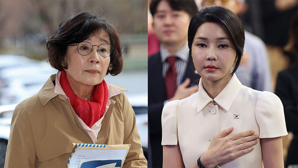 유시춘 EBS 이사장(왼쪽)과 윤석열 대통령 배우자 김건희 씨 (사진=연합뉴스)