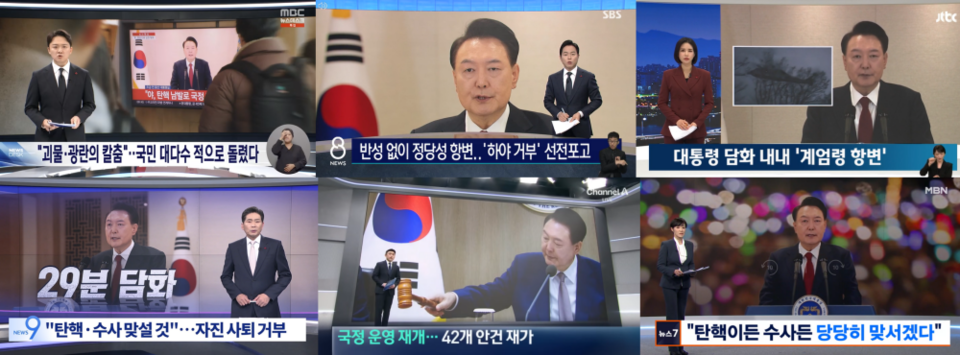 12월 12일 지상파·종편 저녁종합뉴스 첫 번째 리포트 갈무리 (MBC·SBS·JTBC·TV조선·채널A·MBN)