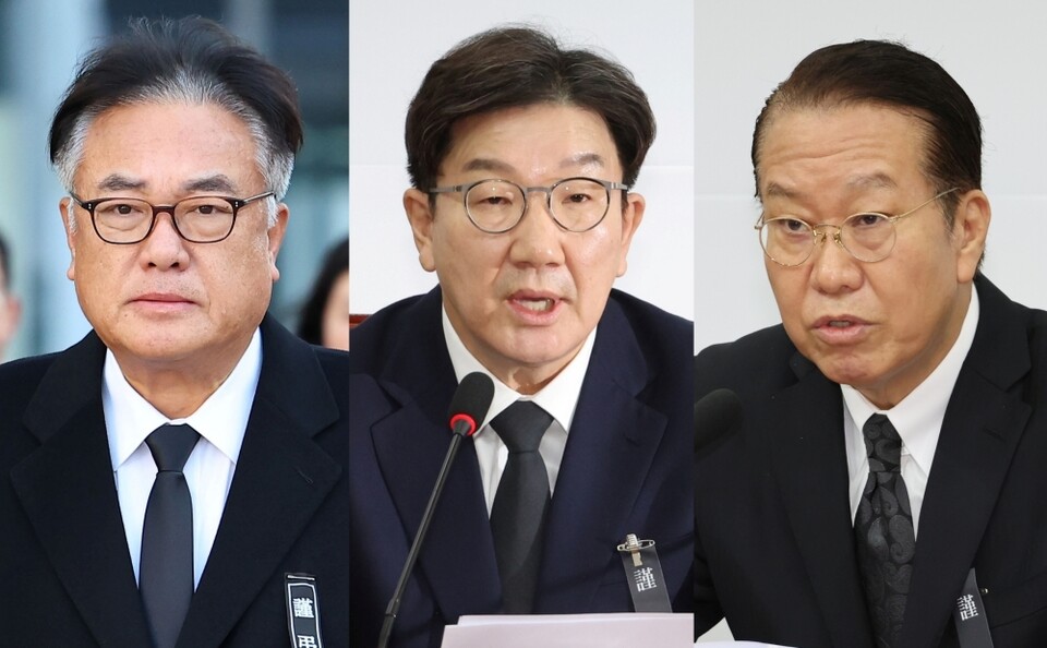 정진석 대통령 비서실장, 권성동 국민의힘 원내대표, 권영세 국민의힘 비상대책위원장 (사진=연합뉴스)