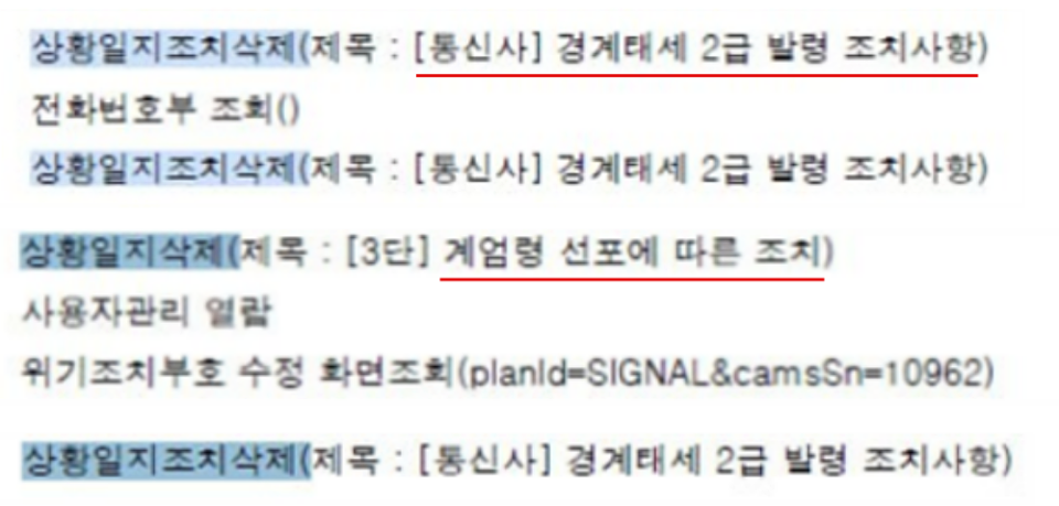 민주당 박선원 의원실이 공개한 12월 4일 KJCCS 로그파일 갈무리