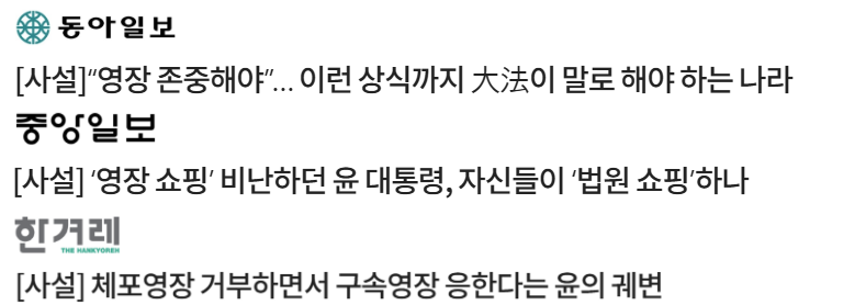 1월 9일 동아일보, 중앙일보, 한겨레 사설 제목 (빅카인즈)