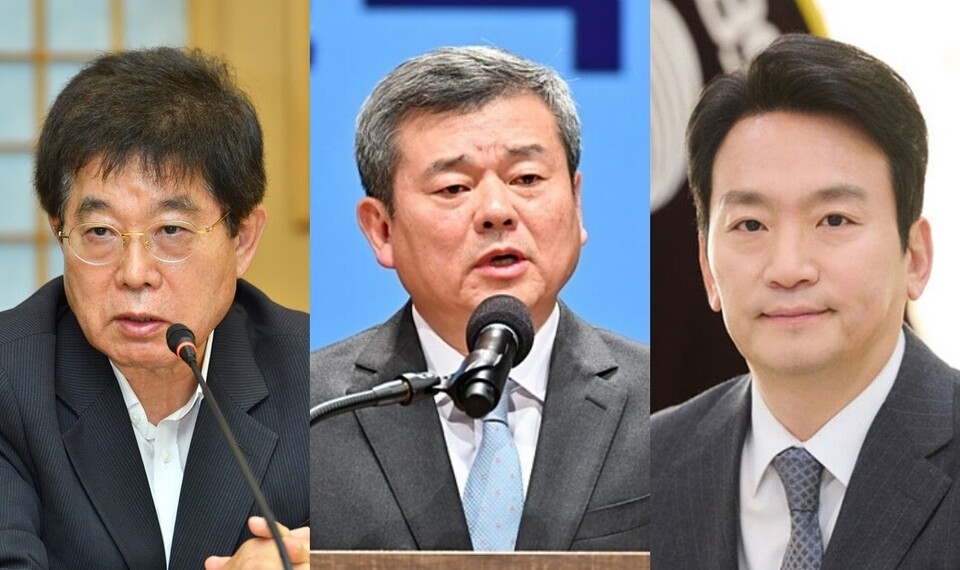 (왼쪽부터) KBS 서기석 이사장, 박민 전 사장, 박장범 사장 (사진=KBS)