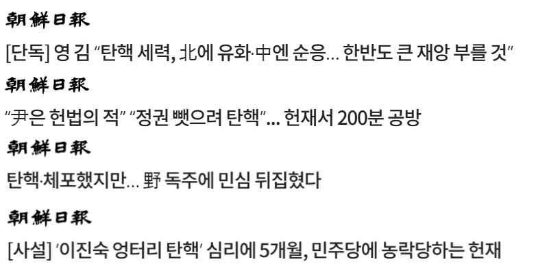 조선일보 1월 17일 기사·사설 제목 (빅카인즈)