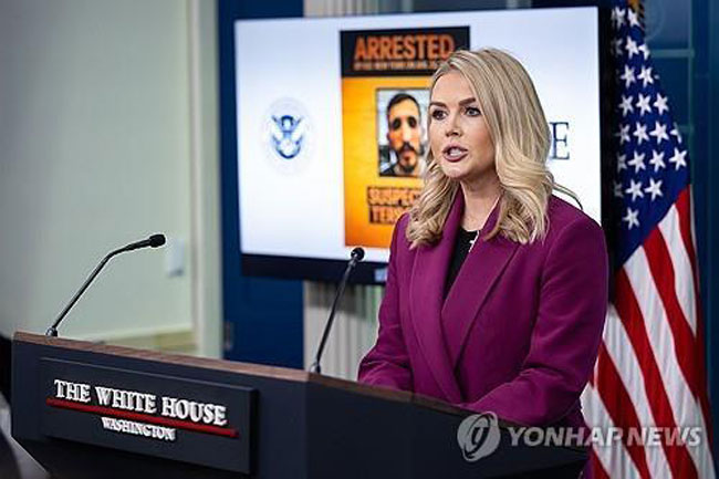 브리핑 하는 캐롤라인 레빗 대변인(연합뉴스)