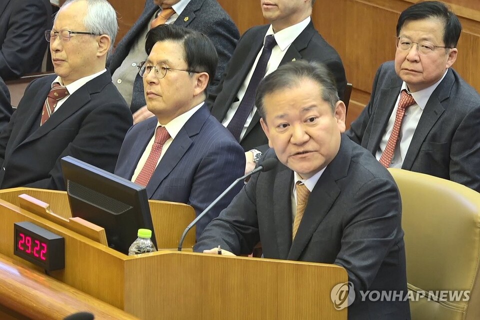 이상민 전 행정안전부 장관이 11일 서울 종로구 헌법재판소에서 열린 윤석열 대통령 탄핵심판 7차 변론에서 증인으로 출석해 발언하고 있다.(사진=연합뉴스)