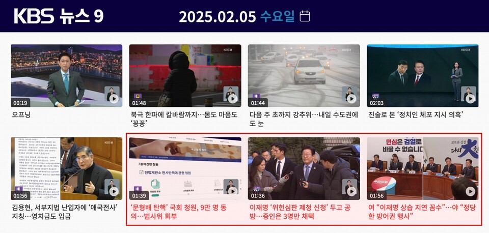 5일 KBS '뉴스9' 리포트 목록 (언론노조 KBS본부)