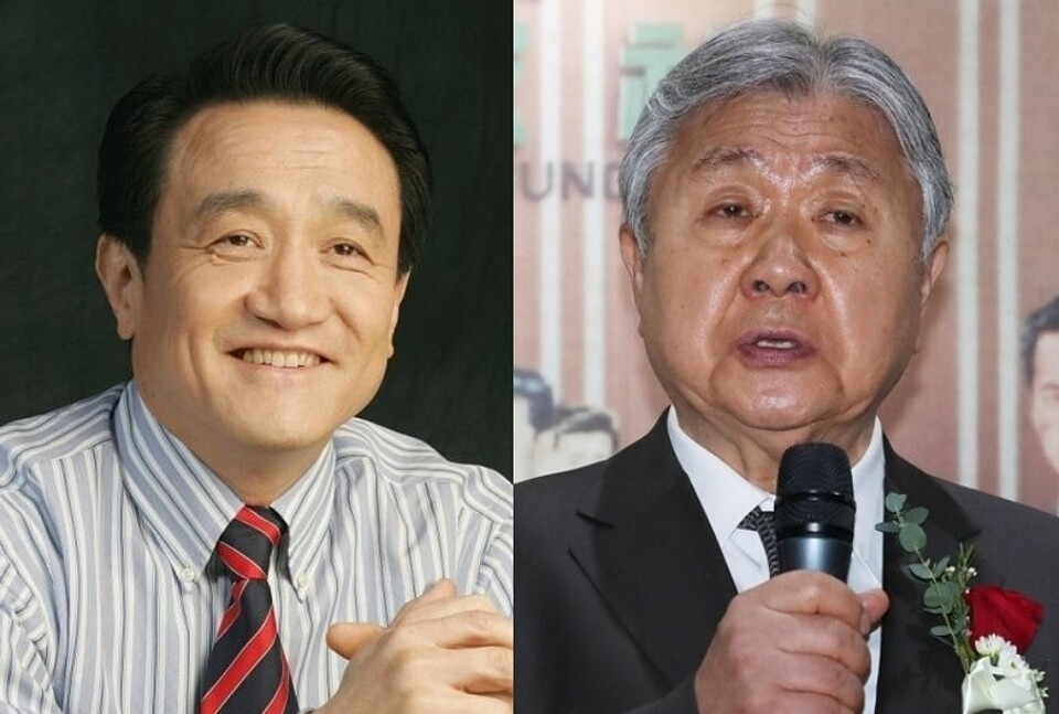 조동성 경인방송 회장(왼쪽), 백성학 영안모자 회장 겸 OBS 이사회 의장 (사진=연합뉴스)