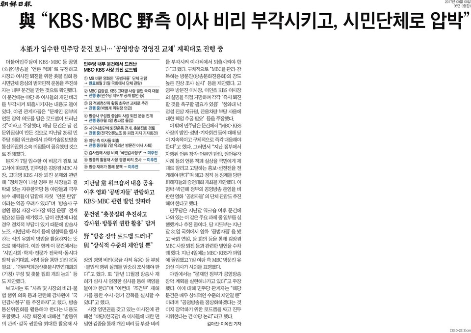 조선일보 2017년 9월 8일 與 
