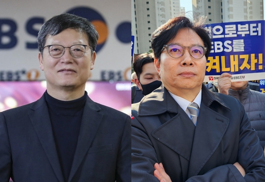 EBS 김유열 전 사장(왼쪽)과 신동호 신임 사장 (사진=연합뉴스, 미디어스)