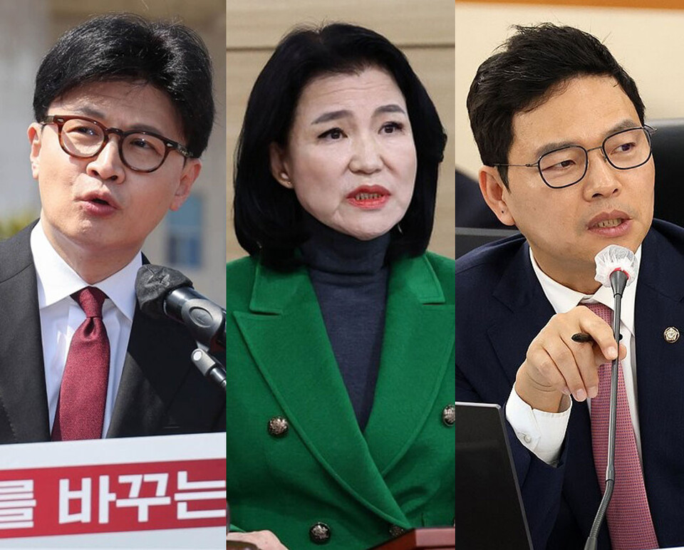 한동훈 전 국민의힘 당대표, 이진숙 방송통신위원장, 박정훈 국민의힘 의원 (사진=연합뉴스)
