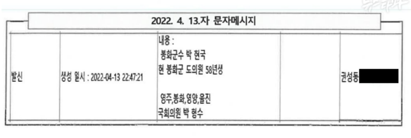 건진법사 전성배 씨가 2022년 4월 13일 권성동 국민의힘 원내대표에게 보낸 문자메시지 내용이 휴대전화 포렌식을 통해 발견됐다 (출처=뉴스타파)