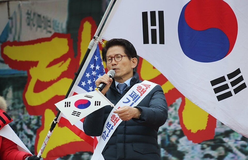 지난 2017년 3월 4일 당시 김문수 자유한국당 비상대책위원이 서울 중구 을지로 한빛광장에서 박근혜 대통령 탄핵 반대 집회에서  발언하는 모습 (사진=연합뉴스)