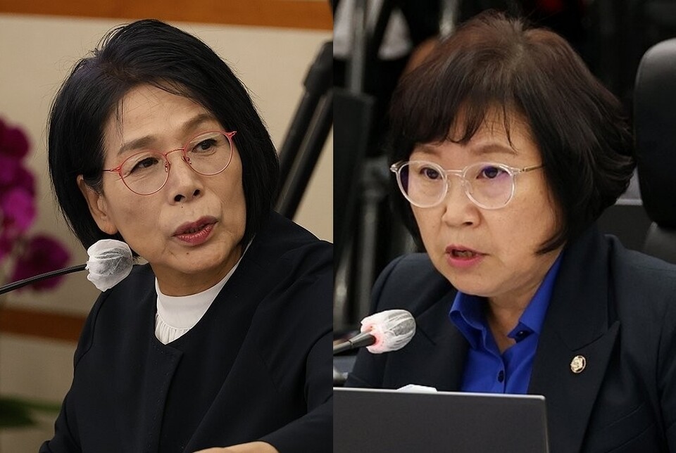 국회 과학기술정보방송통신위원회 최민희 위원장(왼쪽)과 김현 민주당 간사 (사진=연합뉴스)