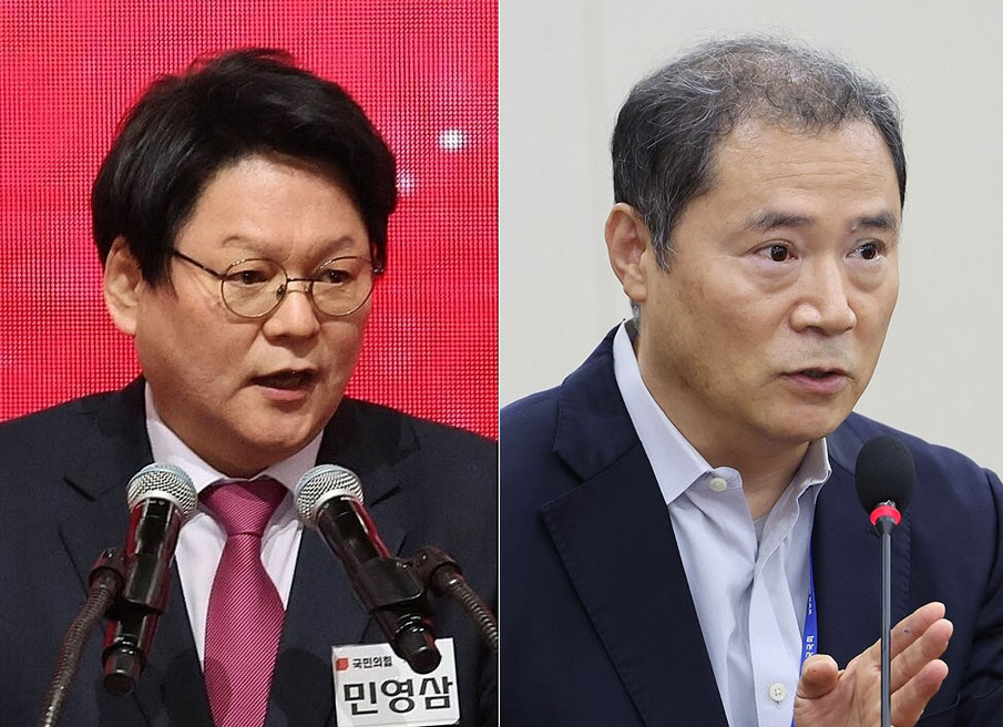 민영삼 한국방송광고진흥공사 사장(왼쪽)과 최철호 시청자미디어재단 이사장. (사진=연합뉴스)