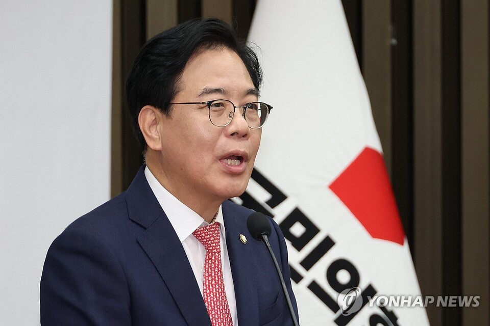 국민의힘 송언석 원내대표가 지난달 30일 서울 여의도 국회에서 열린 의원총회에서 발언하고 있다.(사진=연합뉴스)