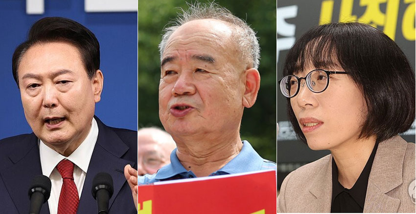 왼쪽부터 윤석열 전 대통령, 남영진 전 KBS 이사장, 김유전 전 방심위원 (사진=연합뉴스)