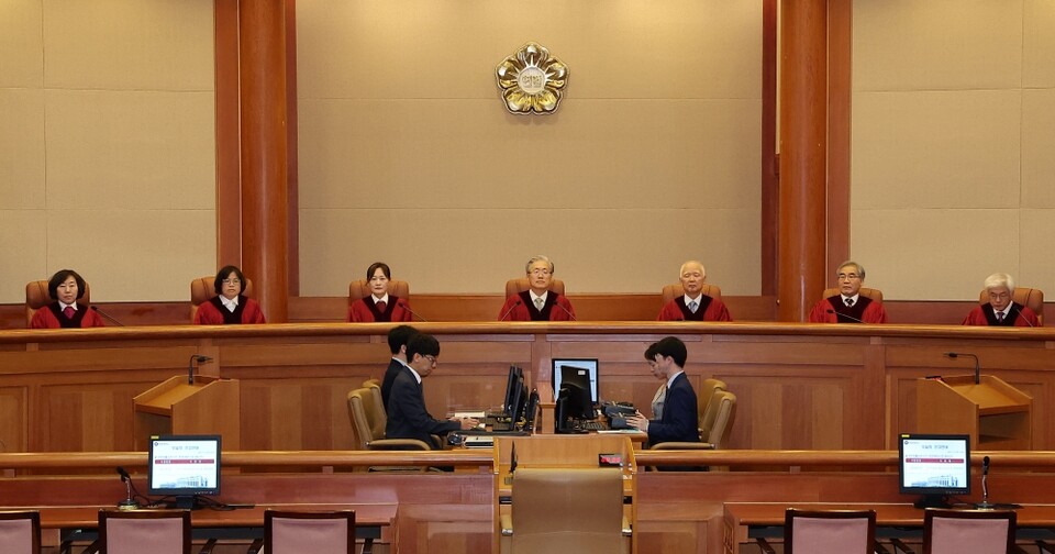 17일 서울 종로구 헌법재판소 대심판정에서 손준성 대구고검 차장검사 탄핵 심판 선고가 열리고 있다 (사진=연합뉴스)