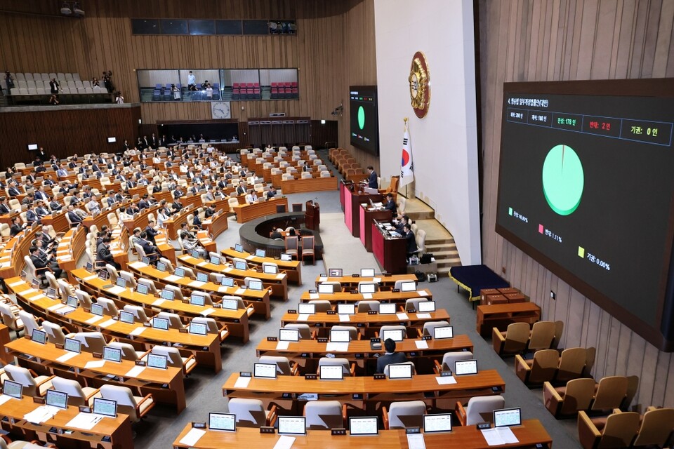 지난 5일 국회 본회의에서 방송3법 중 방송법 개정안이 통과되고 있다 (사진=연합뉴스)